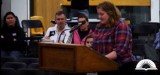 Freshman Anna Osborn speaks at the district wide board meeting on Feb. 17. Osborn and many other students spoke on behalf of their support of the proposed modernization of Parkway's health curriculum, which will be voted on by the board on March 9.