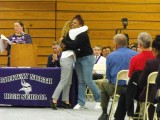 Junior Kayla Hopkins hugs Special Education teacher Laurie Whitehouse. Whitehouse worked in Hopkins' english class and chose to nominate her for Purple Pride.